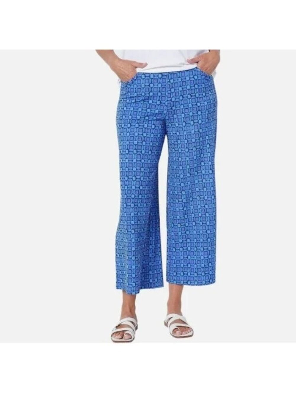 Isaac Mizrahi Live Petite Mixed Print Pebble Knit Pant Womens XS Blue Lounge NEW